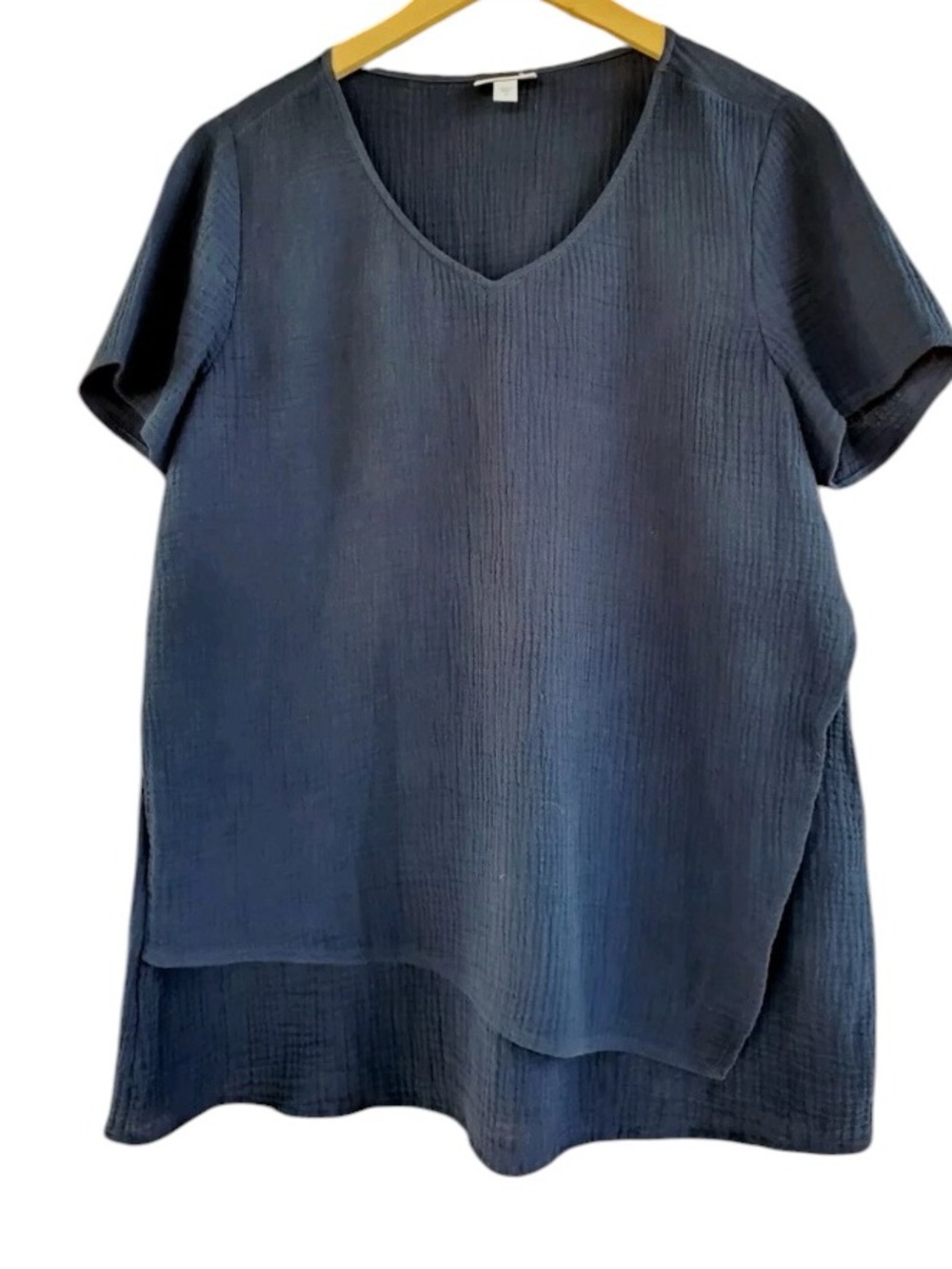 Pure Jill medium blue shirt soft v-neck double gauze cotton tunic medium